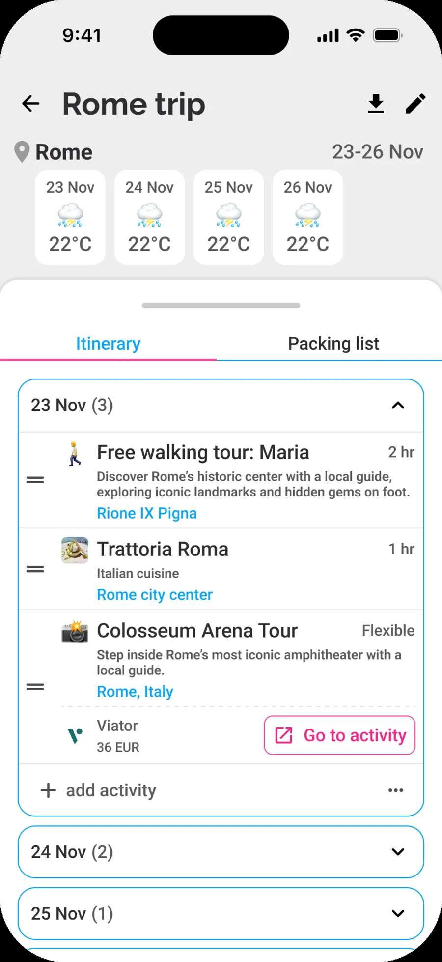 Wanderverse.ai AI itinerary screen